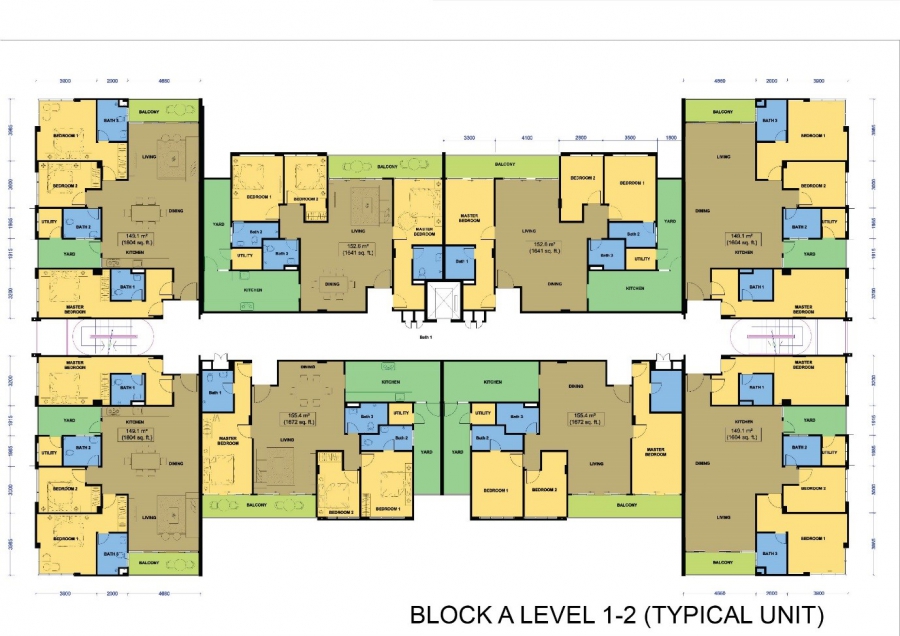 Block A Level 1-2 Floor Plan (Typical Unit - 3 Rooms)